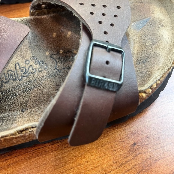 Birkenstocks Birki's Freeport Brown Leather Perforated Strap Sandals Slides Sz 6 - Picture 9 of 16
